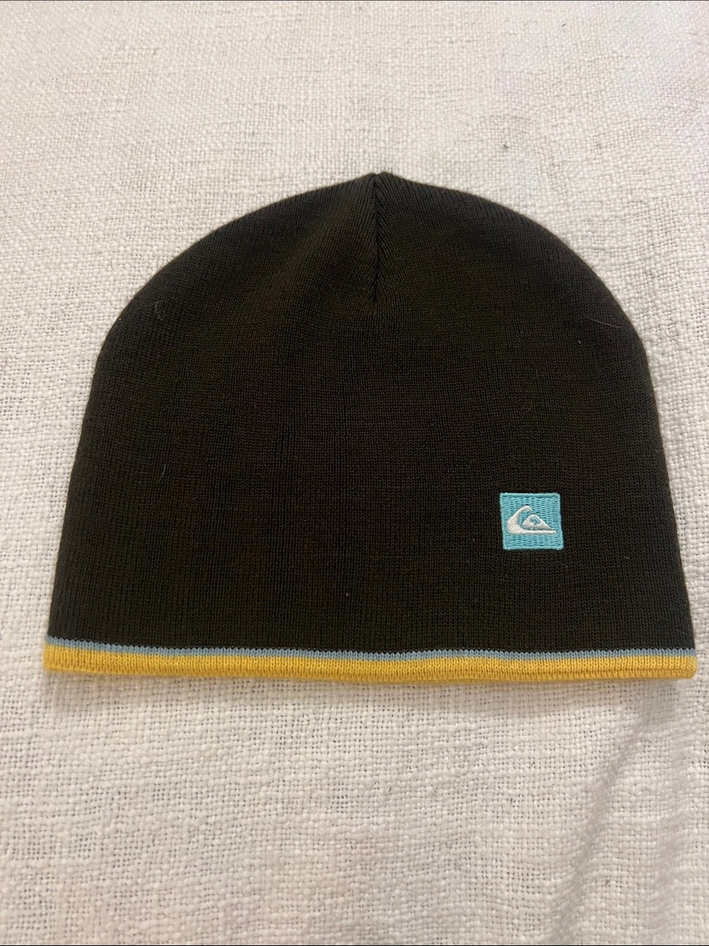 Quiksilver Mountain & Wave Brown Beanie with Yellow and Light Blue Trim